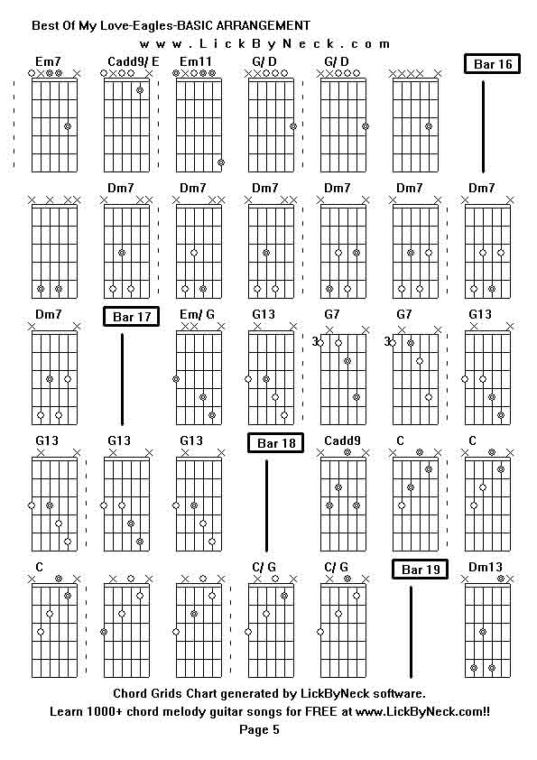 Chord Grids Chart of chord melody fingerstyle guitar song-Best Of My Love-Eagles-BASIC ARRANGEMENT,generated by LickByNeck software.